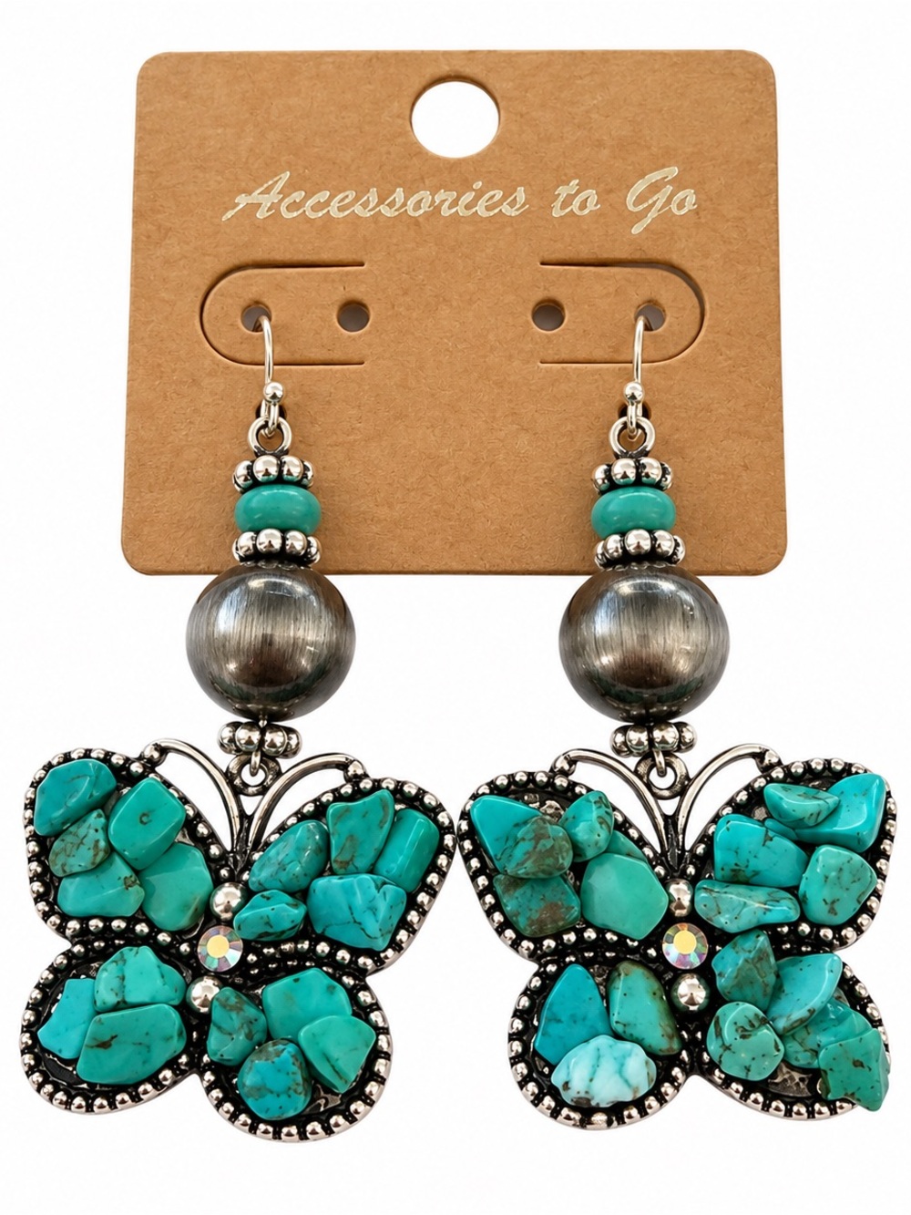 Turquoise Stone Butterfly Dangle Earrings by